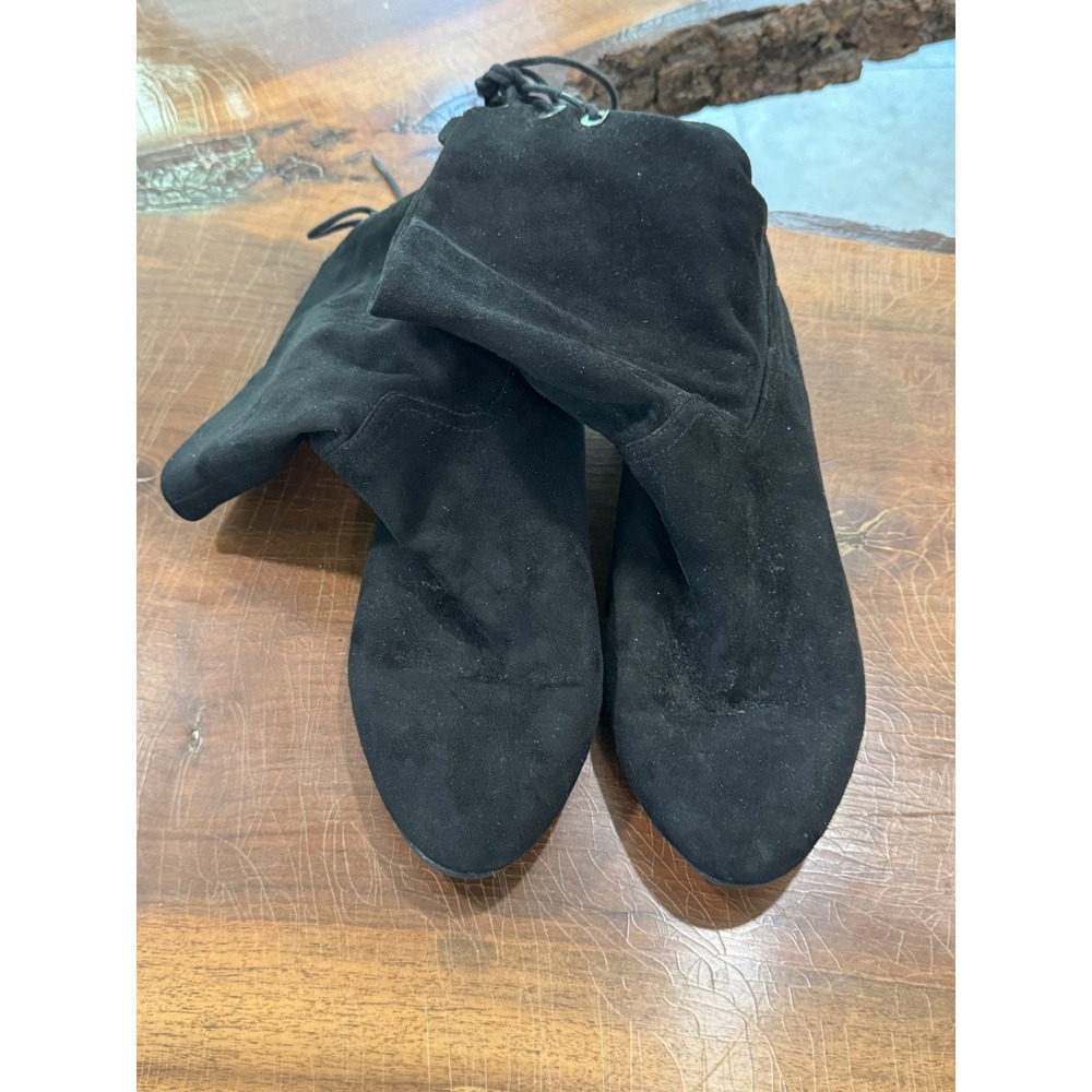 ALDO Women's Black Suede Slouch Boots Size‎ 9 (EU 40) Pull-On Tie Back Low Heel